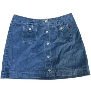 Spot Y2K  Vintage Women's Blue Solid Denim Cotton Mini Skirt  Button Closure S